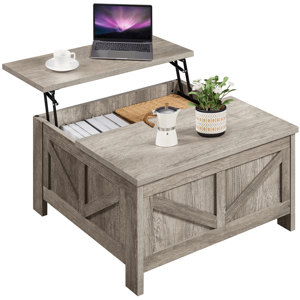 Yaheetech Wooden Lift Top Coffee Table With Hidden Compartments, Gray ...
