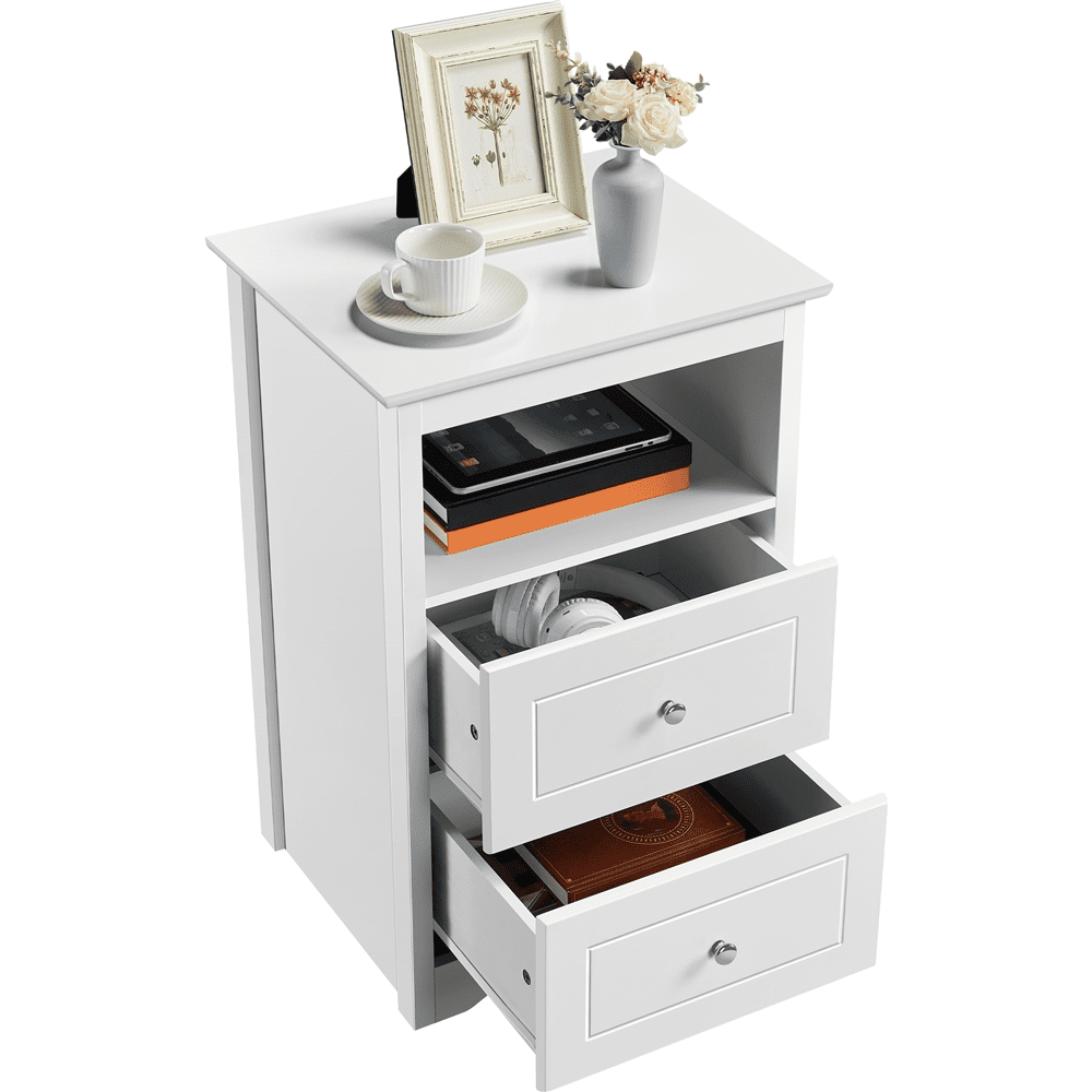 Yaheetech Nightstands with 2 Drawers & Open Shelf, Wooden Bedside Tables for Bedroom, White