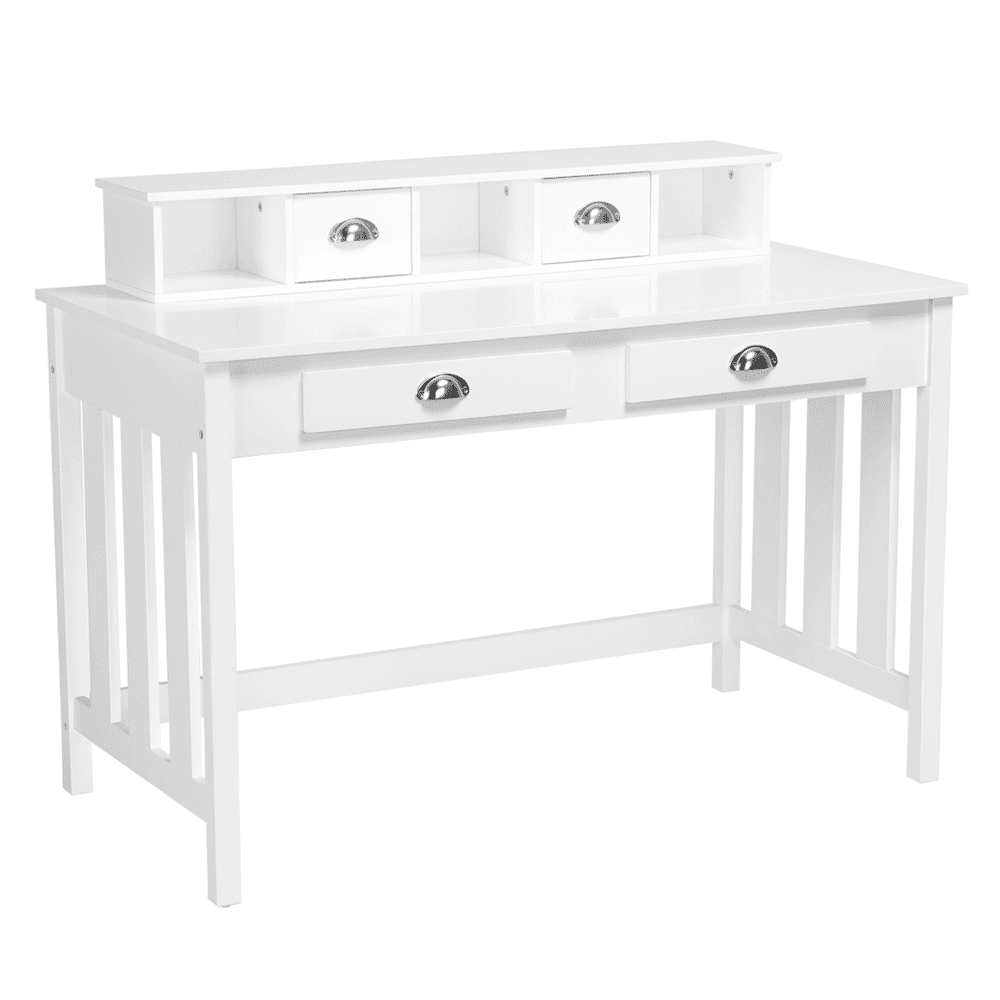 Yaheetech Writing Desk Home Office Computer Desk Wood Organizer 4 Drawers White