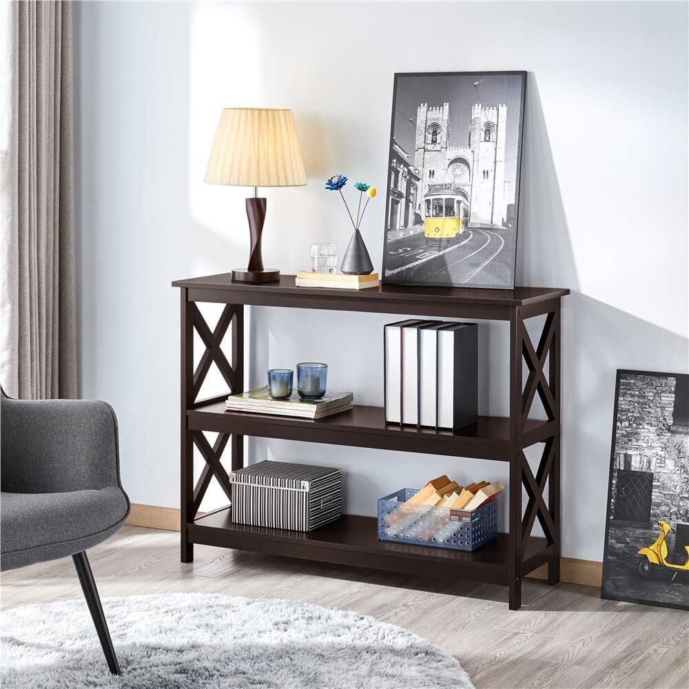 Yaheetech XDesign 3 Tiers Wooden Entryway Console Table Espresso