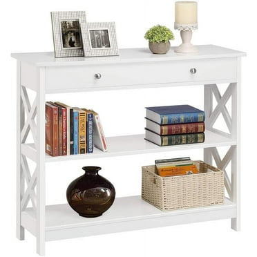 Yaheetech X Design Console Table with 1 Drawer and 2 Open Shelves Narrow Sofa Side Accent Table for Entryway Living Room (White)