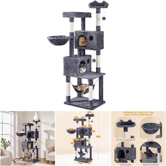 Yaheetech YT-00117018-73 73inch Cat Tree with 5 Scratching Posts and Hammock for Indoor Cats