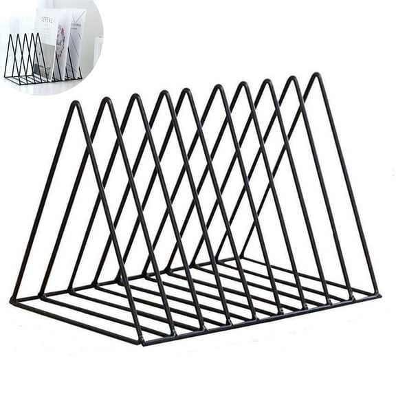 Yahome 1 Pack Triangle Magazine Holder Iron Desktop File Storage Racks 9 Slot Paper Organizer Vinyl Record Holder Stand for Home Office Bookshelf (Balck)