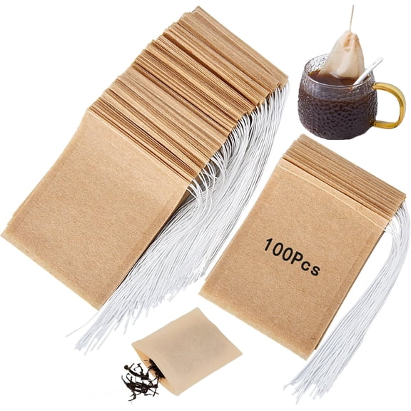 Yahome 100PCS Tea Filter Bags Disposable Tea Bags with Drawstring Tea Bags Empty Wood Pulp Filter Paper Tea Infuser Bag for Loose Leaf Tea, with Natural Unbleached Paper (2.7 x 3.5 in)