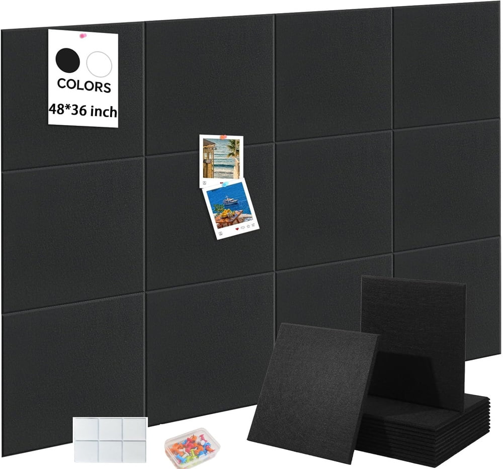 Yahome 12Pcs Large Cork Boards for Walls Cork Board 48 x 36 Inch ulletin Boards Alternative Cork Board for Office Home Classroom (Black)