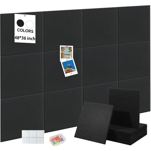 Yahome 12Pcs Large Cork Boards for Walls Cork Board 48 x 36 Inch ulletin Boards Alternative Cork Board for Office Home Classroom (Black)