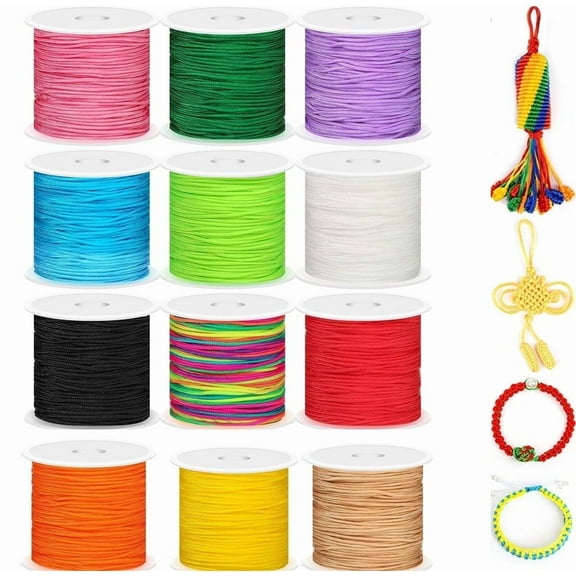 Yahome 12Rolls Chinese Knotting Cord Nylon Beading Thread Friendship Bracelet String Making Kit Beading Thread for Jewelry Making DIY Crafts