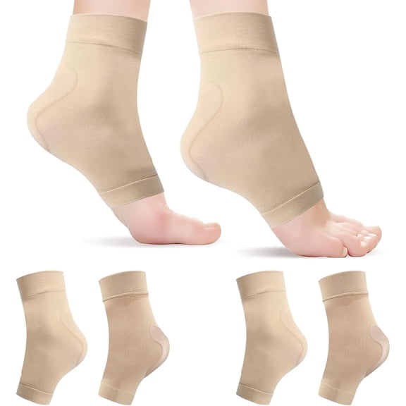 Yahome 2 Pair Achilles Tendonitis Heel Protector Sock Premium Gel Heel Socks Ankle Support Sock for Women Men Everyday Use Front Foot Shin Achilles Tendon Heels (Skin Color)