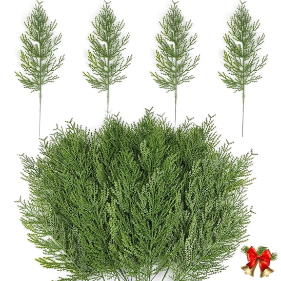 Yahome 25 Pcs Artificial Cedar Picks Faux Pine Branches Fake Cypress Stems Plastic Pine Greenery Christmas Picks and Sprays DIY Accessories for DIY Garland Christmas Embellishing (Green)