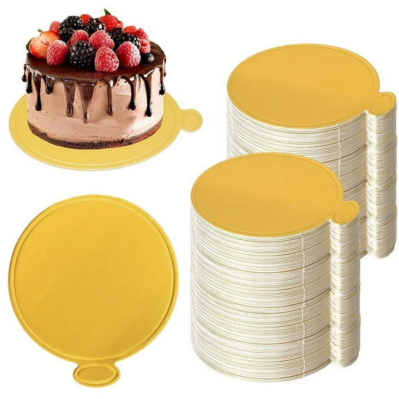 Yahome 50 Pcs Mini Cake Plates 3.5 inch Round Dessert Paper Boards Mousse Cake Base Cupcake Display Tray for Party Birthday Wedding Catering (Gold)