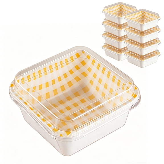 Yahome 50 Pcs Square Dessert Boxes Orange Grid Pattern Tiramisu Holder 4.65 × 2.56 Small Cake Tray With Clear Lid Bakery Takeout Containers for Cupcake Cookie Packing Home Party Supplies