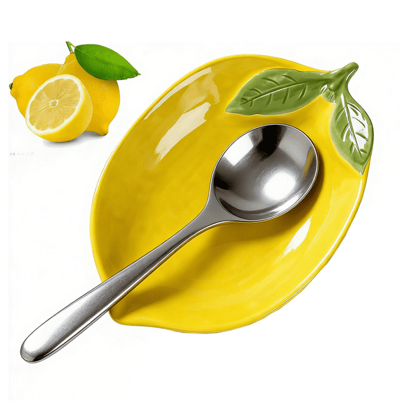 Yahome Ceramic Spoon Rest Creative Lemon Shape Spoon Holder Kitchen Counter Utensil Rest Flat Small Saucer for Stove Top Kitchen Decor - Yellow