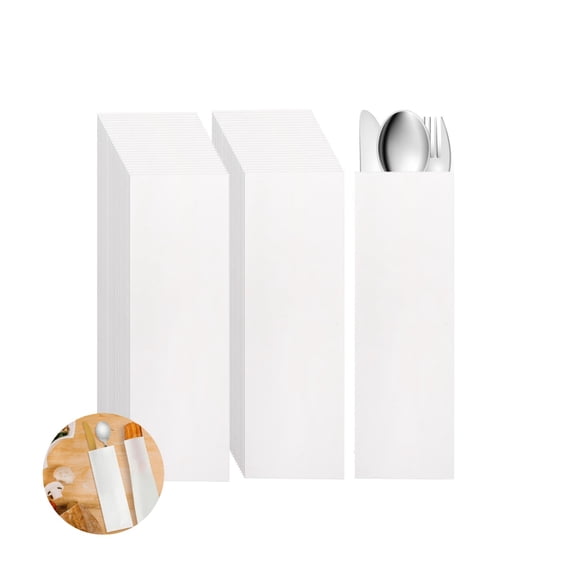 Yahome Grade Silverware Bags (200-Count),9.8x3.9 Inch White Paper Utensil Holders for Restaurants,Food Service,and Event Catering