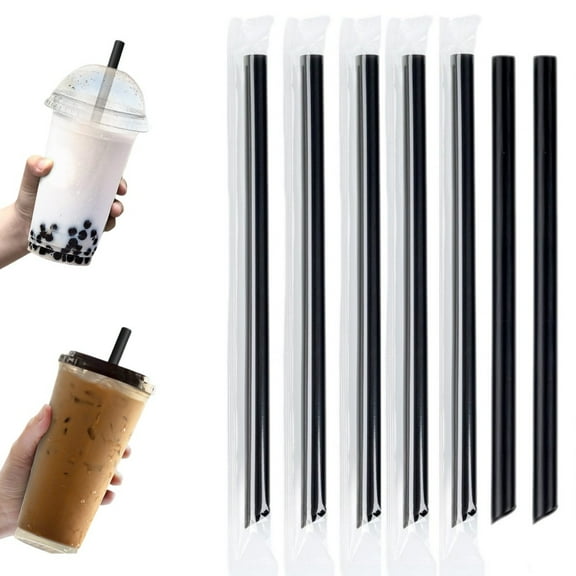 Yahome Large Individually Wrapped Straws,Disposable Black Plastic Straws,Portable Milkshake Straws for Boba Teas,and Shakes