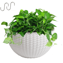 Yahome Outdoor Imitation Rattan Wall Planter 1 Pcs Semicircle Plastic Hanging Flower Pot Wall-Mounted Plant Baskets Planter Container with Drainage,for Garden Balcony Fence Window (White)