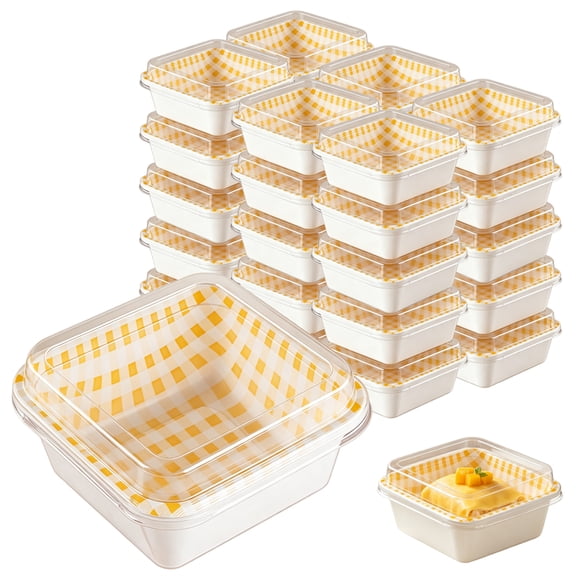 Yahome Party Tiramisu Containers, 100 Pcs Orange Grid Pattern Square Dessert Boxes, 4.65” × 2.5“ Cake Tray with Clear Lid, Small Packing Takeout Holder for Home Bakery Cookie Cupcake