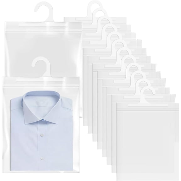 Yahome Plastic Hanging Storage Bags 10 16" Clear Hang-Up Sealing Bag Large Hook Headphone Storage Multifunctional Book Pouch Waterproof Dust-proof Clothes Bag for Home Office Dorm 20 Pcs