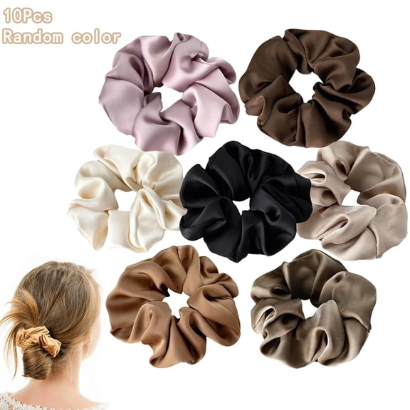 Yahome Satin Hair Scrunchies 10 Pcs Soft Hair Ties Fashion Hair Bands Elastics Ponytail Holder For Curly All Hair Types and Women & Girls (Random Color)