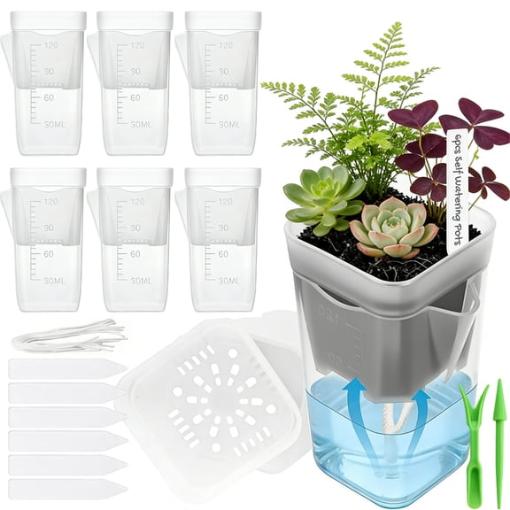 Yahome Small Hydroponic Propagation Cups, 6 Pcs Plastic Clear Self Watering Plant Pots with Drainage and Plant Label and Water Level for African Violet, Succulent, Alocasia, Seeding 2"