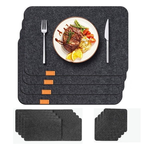 Yahome Table Place Mats Set,Heat Resistant Felt Cloth Placemats Set,Simplicity Coaster Cutlery Bag,Washable Non Slip Tableware Pads,for Dining Table Kitchen Restaurant Dark Grey 12 Pcs