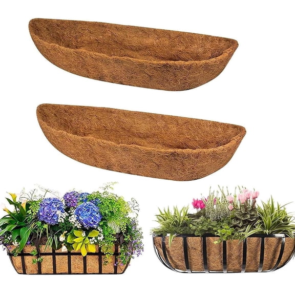 Yahome Trough Coco Liner 2 Pcs 36 in Coconut Liners for Planters Wall Planter Replaceable Coco Liner for Window Box, Fence Flower Baskets, Hanging Basket Liners,Durable Coconut Coir for Planting