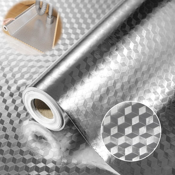 Yahome Waterproof Kitchen Stickers for Cabinets, Heat Resistant Backsplash Wallpaper Self Adhesive Shelf Drawer Liner Paper, 15.7X197in Contact Paper for Wall Aluminum Foil Sink Cover