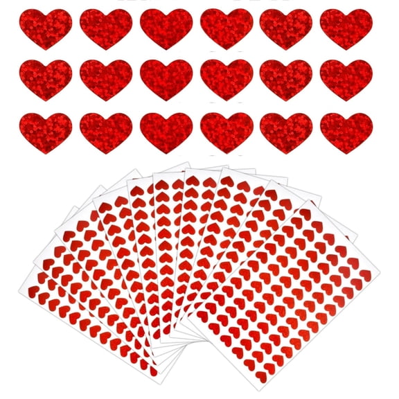 YahomeHeart Stickers,600 pcs Glitter Small Mini Heart Stickers,Red Heart Shaped Sticker,0.5in Decorative Love Sticker for Wedding,Office Decorations
