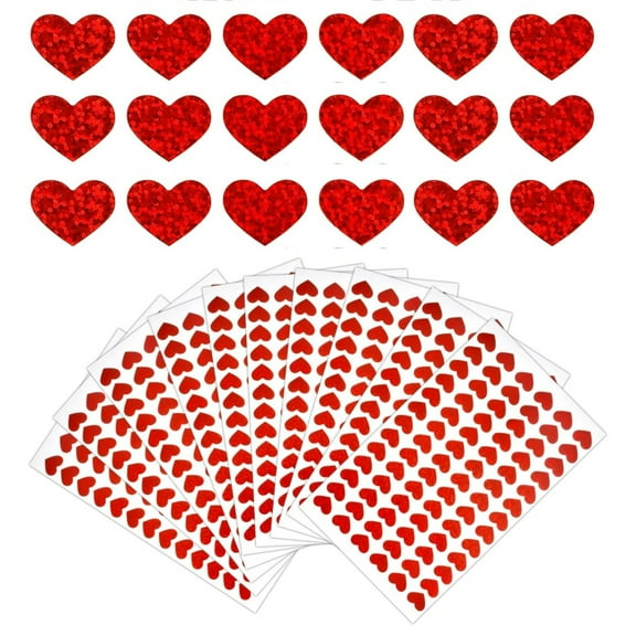 YahomeHeart Stickers,600 pcs Glitter Small Mini Heart Stickers,Red Heart Shaped Sticker,0.5in Decorative Love Sticker for Wedding,Office Decorations
