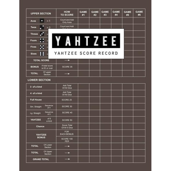 Yahtzee Score Record : Yahtzee Games Record Score, Scoresheet Keeper Notebook, Yahtzee Score Sheet, Yahtzee Score Card, Write in the Player Name and Record Dice Thrown, 100 Pages (Paperback)