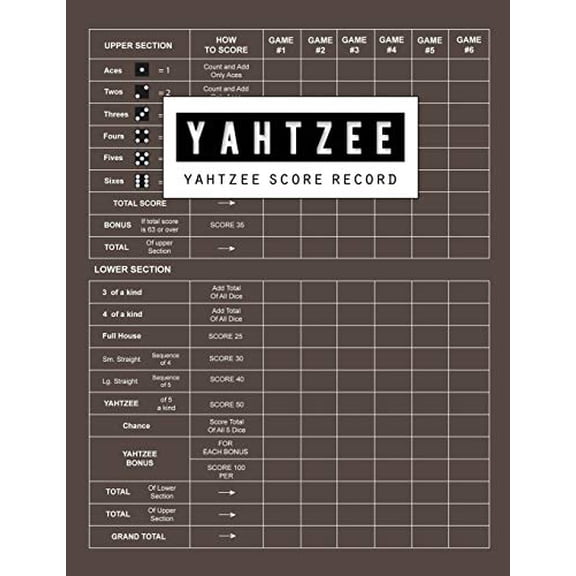 Yahtzee Score Record: Yahtzee Games Record Score, Scoresheet Keeper Notebook, Yahtzee Score Sheet, Yahtzee score Card, Write in the player name and record dice thrown, 100 Pages Paperback 1727459547