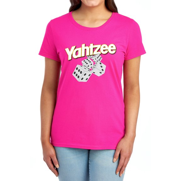 Yahtzee Tumbling Dice Women's T Shirt, Hot Pink, X-Large