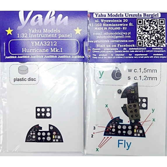 Yahu Model 1:32 Hurricane Mk.I Colored Instrument Panel for Fly Kit #YMA3212
