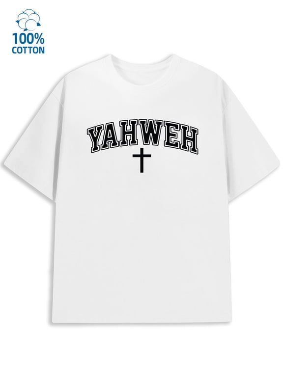 Yahweh Cross Tee mens Jesus 180G 100% Cotton white witty Original Unisex Shirt Printed tshirts Retro Unisex Shirt Printed tshirts Funny Unisex Shirt Graphic Tee tshirts