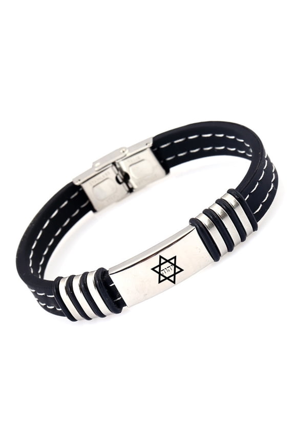 Yahweh Jehovah Tetragrammaton Lines Silicone Bracelet - The Name of God in Hebrew with Jewish Star of David Bangle - Blessing Messianic Tetragrammaton Divine Jewelry for Men Women, 8.26''