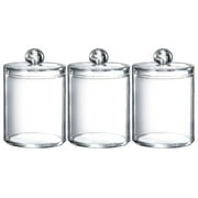 Yaiewey 3Pcs Qtip Holder Storage Canister for Cotton Ball, Cotton Swab, Cotton Round Pads, Floss; 11-Ounce Clear Apothecary Jar with Lid, Bathroom Canister Storage Organization