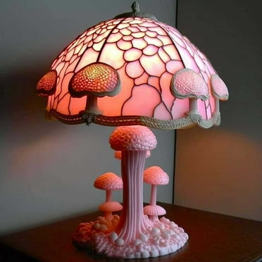 Yaiewey 5.9'' Durable Glass Mushroom Table Lamp Pink