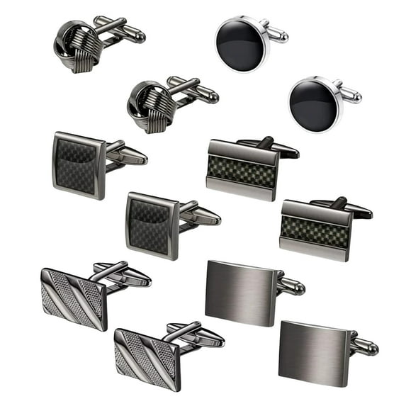 Yaiewey 6 Pairs Links Mens,Cufflinks for Men Classic Links Mens Cufflinks Tuxedo Shirt Cufflinks for Wedding Groom Business Silver Black Cufflinks Set Father's Gift