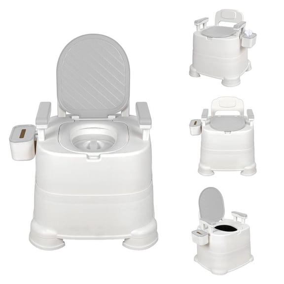 Yaionm 3-in-1 Commode Chair Gray Plastic, Toilet Bathing Sofa Conversion, 220lbs Load, Double Handles Bucket, Tissue Storage, Non-Slip Pads, for Elderly, 17 x 18 x 24 Inch