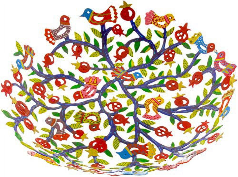 Yair Emanuel Hand Painted Jerusalem Design Small Fruit Bowl - Laser Cut Serving Bowl Centerpiece