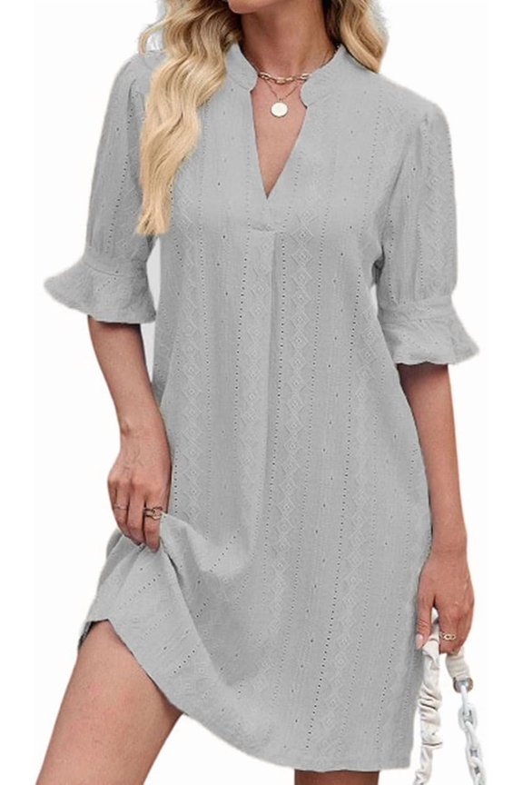 Shirts Dress for Women V Neck Short Sleeves Casual Flowy Summer Beach Vacation Shifts