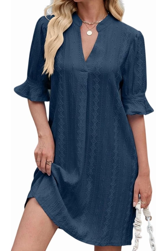 Shirts Dress for Women V Neck Short Sleeves Casual Flowy Summer Beach Vacation Shifts