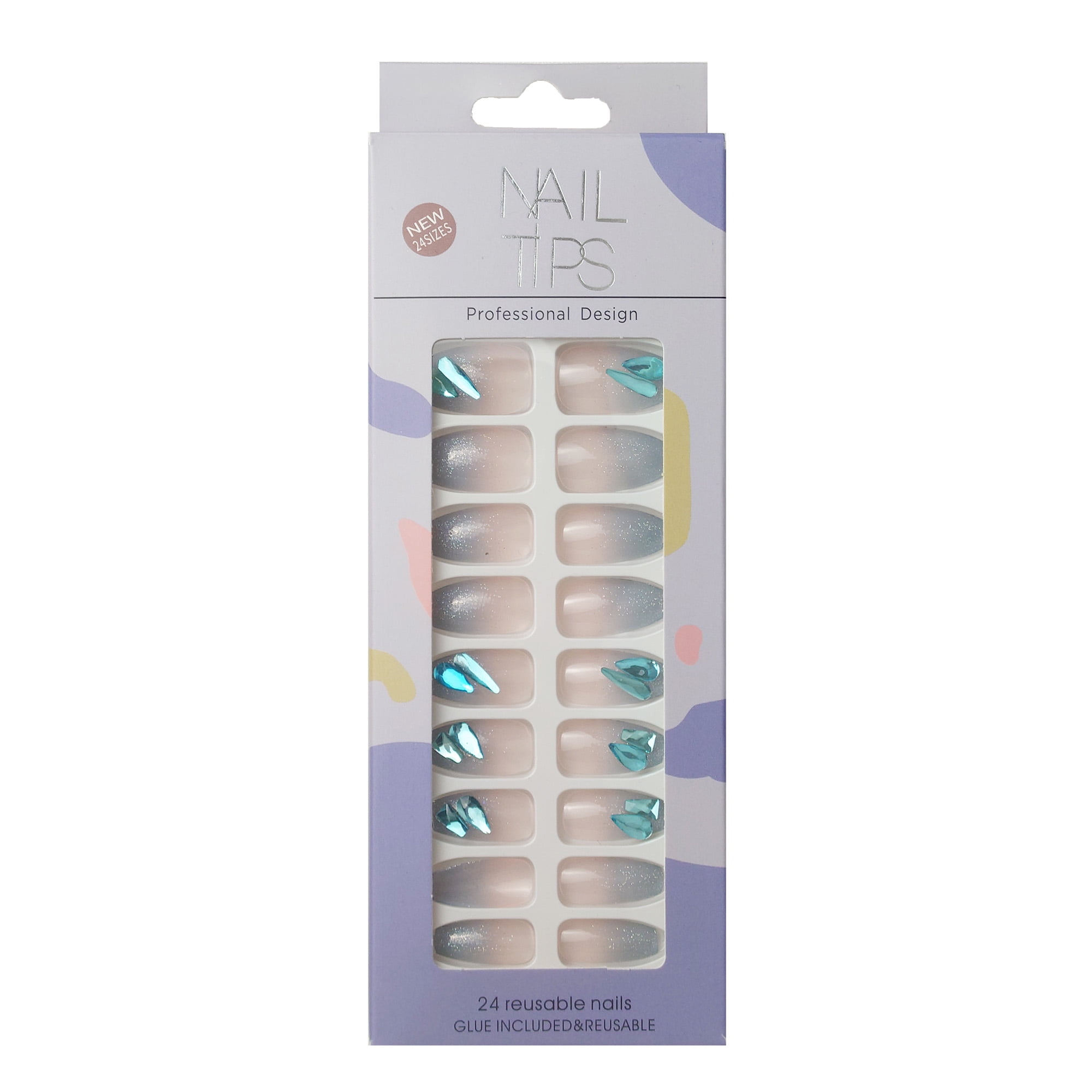 Yajiena Long Coffin False Nail, Acrylic Nail, Press on Nail, Blue, Pink ...