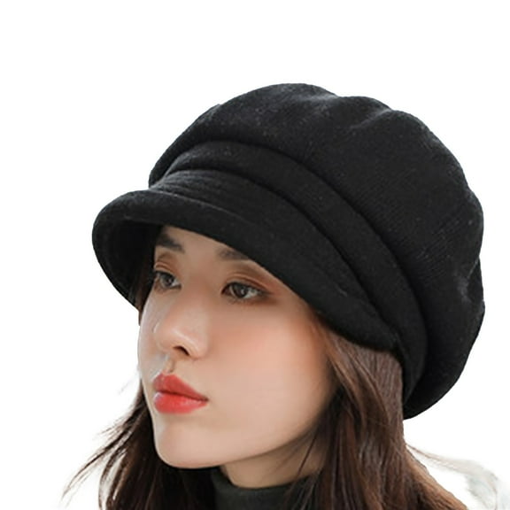Yajing Beret Hats for Women Black One Size Women Newsboy Cap Visor Beret Hats Soft Panels Vintage Cabbie Hat Cap for Women Girls