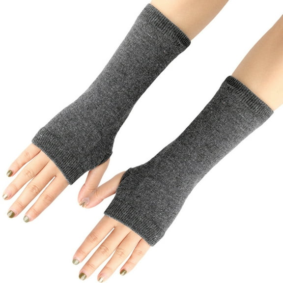 Yajing Mittens for Women Gray A Women Knitted Arm Fingerless Long Mitten Wrist Elastic Warm Gloves