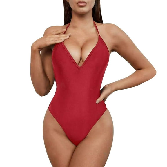 Yajing One Piece Swimsuit Women Women's Swimsuit Tight Solid Color Backless Swimsuit Red S