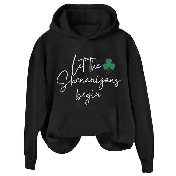 Yajing Oversized Hoodies for Women L Black Women'S English Let The Shenanigans Begin Fashion Round Neck Casual Letter St. Print Long Sleeve Top Sweatshirt