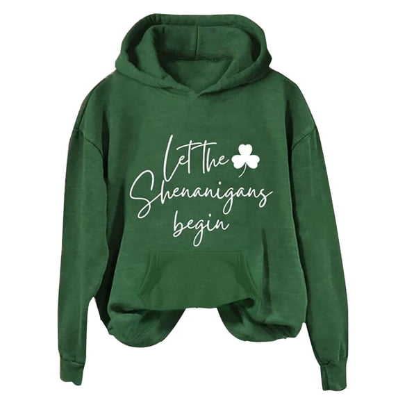 Yajing Oversized Hoodies for Women Xxl Green Women'S English Let The Shenanigans Begin Fashion Round Neck Casual Letter St. Print Long Sleeve Top Sweatshirt