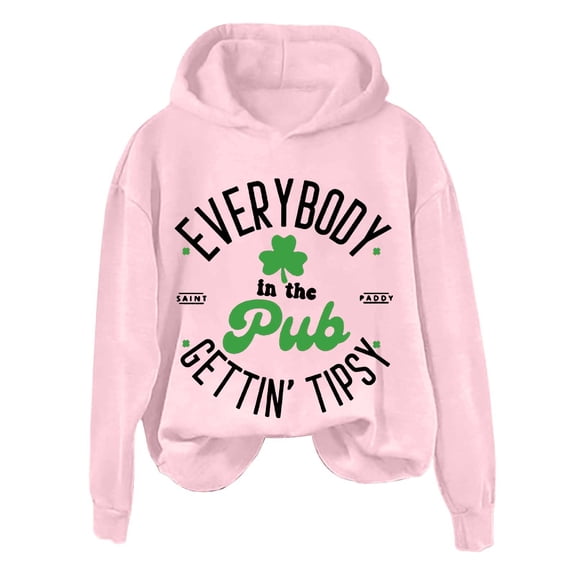 Yajing Oversized Hoodies for Women Xxxxl Pink In The Pub Letter Print St. Pa’S Day Personality Hooded Sweatshirt