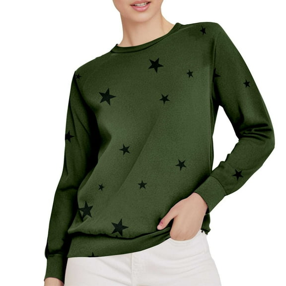 Yajing Oversized Sweatshirt for Women S Green Ladies Loose Large Long Sleeved T Shirt Star Printed Sweater