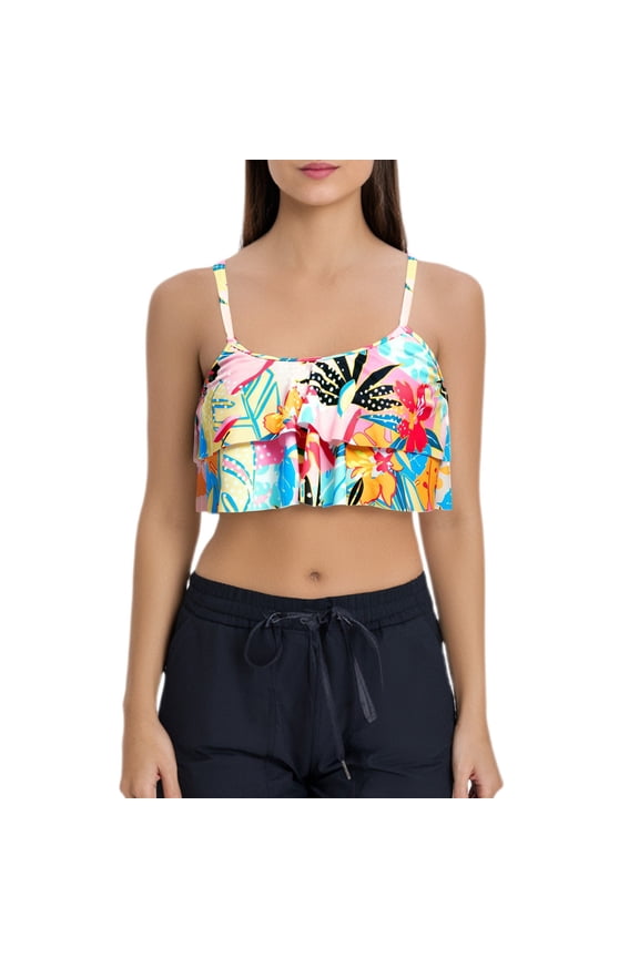 Womens Plus Size Swimwear Ruffled Bikini Top Swim Top Falbala Swimsuit Top For Women Bathing Suit Top Purple L